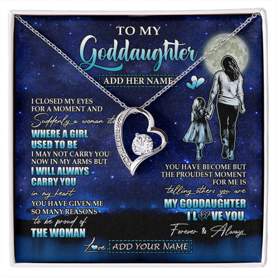 Forever Love Necklace 14K White Gold Finish | 1 | Personalized To My Goddaughter Gifts Necklace From Godmother Aunt I Closed My Eyes For A Moment Goddaughter Birthday Graduation Christmas Gift Box Message Card | siriusteestore.myshopify