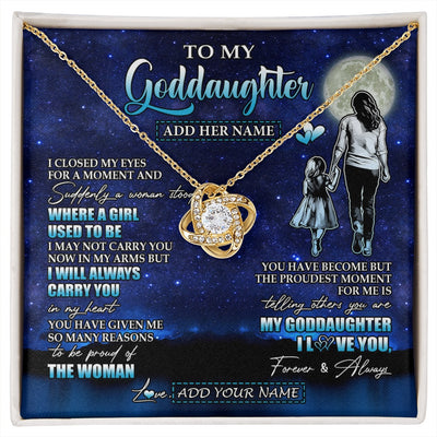 Love Knot Necklace 18K Yellow Gold Finish | 1 | Personalized To My Goddaughter Gifts Necklace From Godmother Aunt I Closed My Eyes For A Moment Goddaughter Birthday Graduation Christmas Gift Box Message Card | siriusteestore.myshopify