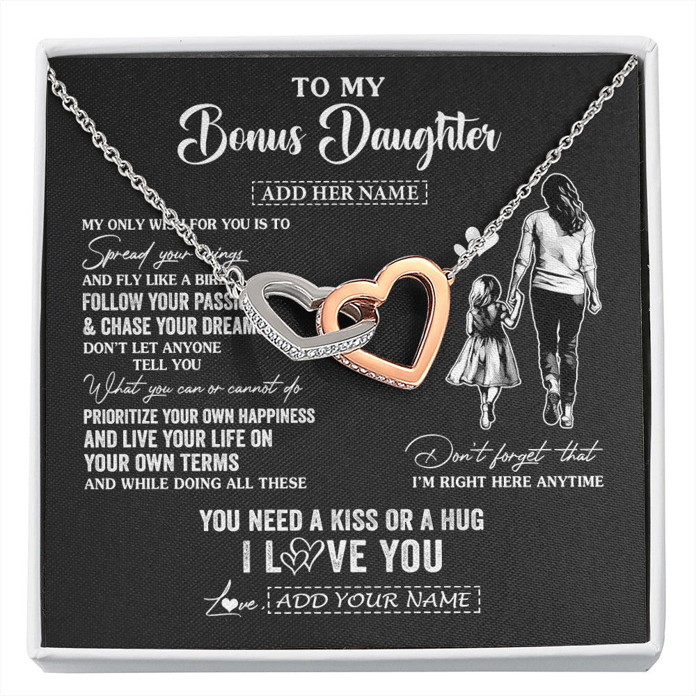 Interlocking Hearts Necklace Stainless Steel & Rose Gold Finish | 1 | Personalized To My Goddaughter Gifts Necklace From Godmother Aunt My Only Wish For You Goddaughter Birthday Gifts Graduation Christmas Gift Box Message Card | siriusteestore.myshopify