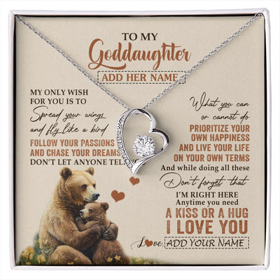 Forever Love Necklace 14K White Gold Finish | 1 | Personalized To My Goddaughter Gifts Necklace From Godmother Bear My Only Wish For You Goddaughter Birthday Gifts Graduation Christmas Gift Box Message Card | siriusteestore.myshopify
