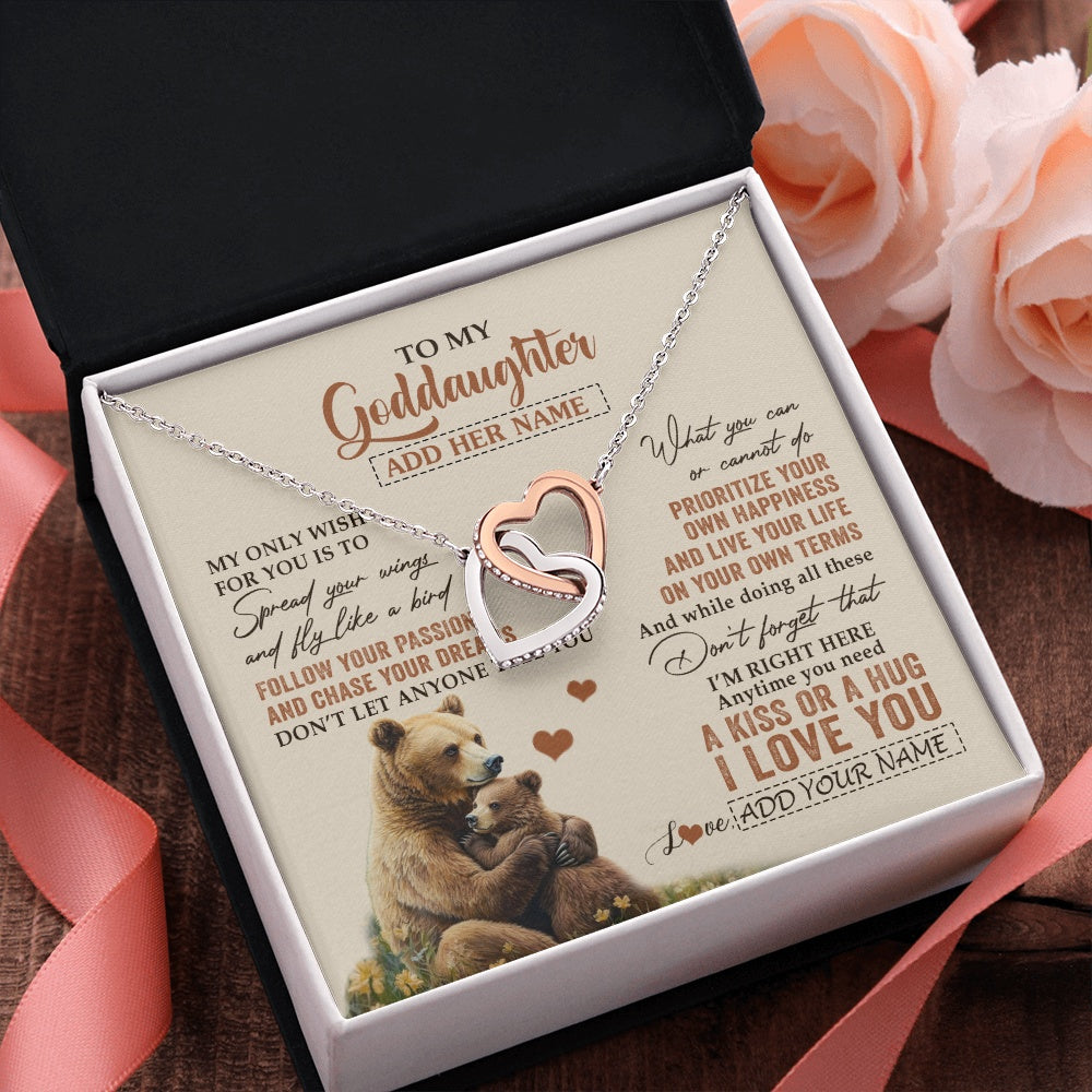 Interlocking Hearts Necklace Stainless Steel & Rose Gold Finish | 2 | Personalized To My Goddaughter Gifts Necklace From Godmother Bear My Only Wish For You Goddaughter Birthday Gifts Graduation Christmas Gift Box Message Card | siriusteestore.myshopify