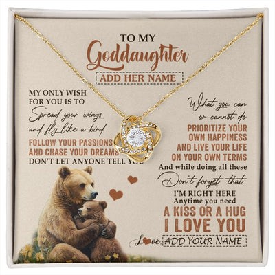 Love Knot Necklace 18K Yellow Gold Finish | 1 | Personalized To My Goddaughter Gifts Necklace From Godmother Bear My Only Wish For You Goddaughter Birthday Gifts Graduation Christmas Gift Box Message Card | siriusteestore.myshopify