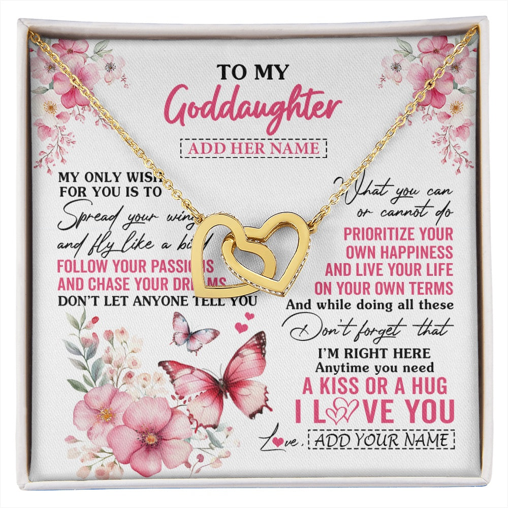 Interlocking Hearts Necklace 18K Yellow Gold Finish | 1 | Personalized To My Goddaughter Gifts Necklace From Godmother Butterfly My Only Wish For You Goddaughter Birthday Gifts Christmas Gift Box Message Card | siriusteestore.myshopify