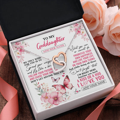 Interlocking Hearts Necklace Stainless Steel & Rose Gold Finish | 2 | Personalized To My Goddaughter Gifts Necklace From Godmother Butterfly My Only Wish For You Goddaughter Birthday Gifts Christmas Gift Box Message Card | siriusteestore.myshopify