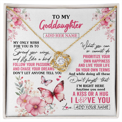Love Knot Necklace 18K Yellow Gold Finish | 1 | Personalized To My Goddaughter Gifts Necklace From Godmother Butterfly My Only Wish For You Goddaughter Birthday Gifts Christmas Gift Box Message Card | siriusteestore.myshopify