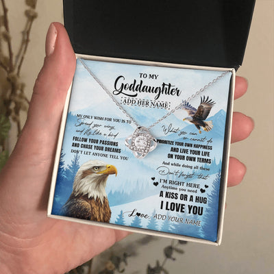 Love Knot Necklace 14K White Gold Finish | 2 | Personalized To My Goddaughter Gifts Necklace From Godmother Eagle My Only Wish For You Goddaughter Birthday Gifts Graduation Christmas Gift Box Message Card | siriusteestore.myshopify
