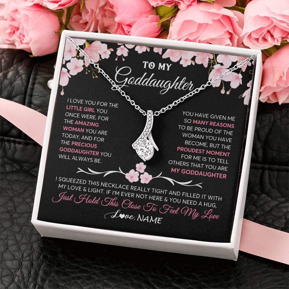 Alluring Beauty Necklace 14K White Gold Finish | 2 | Personalized To My Goddaughter Gifts Necklace From Godmother Godfather Love Precious Goddaughter Birthday Graduation Christmas Customized Gift Box Message Card | siriusteestore
