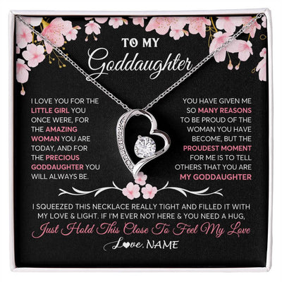 Forever Love Necklace 14K White Gold Finish | 1 | Personalized To My Goddaughter Gifts Necklace From Godmother Godfather Love Precious Goddaughter Birthday Graduation Christmas Customized Gift Box Message Card | siriusteestore