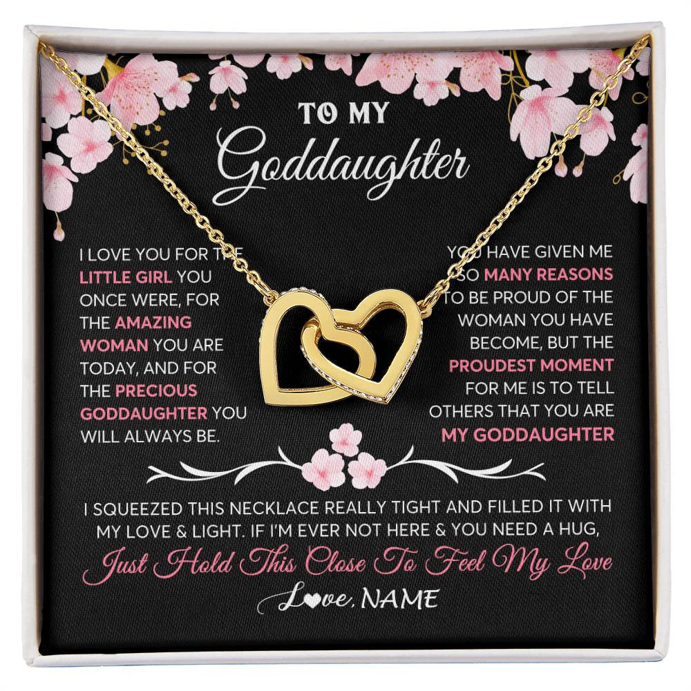 Interlocking Hearts Necklace 18K Yellow Gold Finish | 1 | Personalized To My Goddaughter Gifts Necklace From Godmother Godfather Love Precious Goddaughter Birthday Graduation Christmas Customized Gift Box Message Card | siriusteestore