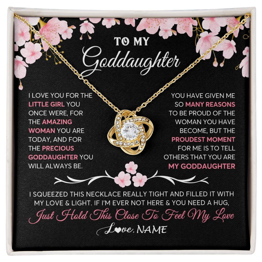 Love Knot Necklace 18K Yellow Gold Finish | 1 | Personalized To My Goddaughter Gifts Necklace From Godmother Godfather Love Precious Goddaughter Birthday Graduation Christmas Customized Gift Box Message Card | siriusteestore
