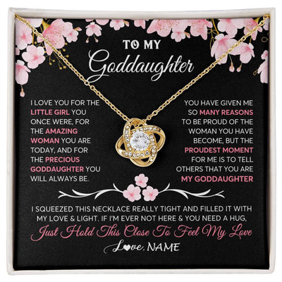 Love Knot Necklace 18K Yellow Gold Finish | 1 | Personalized To My Goddaughter Gifts Necklace From Godmother Godfather Love Precious Goddaughter Birthday Graduation Christmas Customized Gift Box Message Card | siriusteestore