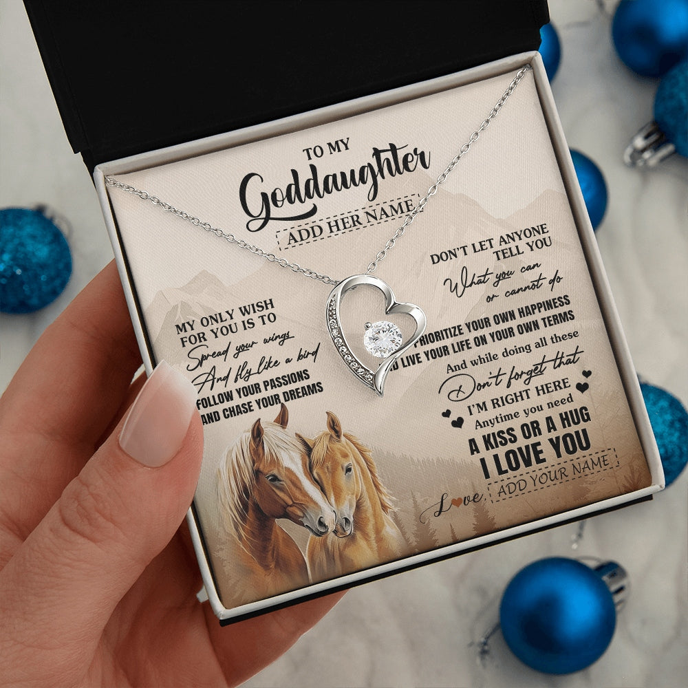 Forever Love Necklace 14K White Gold Finish | 2 | Personalized To My Goddaughter Gifts Necklace From Godmother Horse My Only Wish For You Goddaughter Birthday Gifts Graduation Christmas Gift Box Message Card | https://siriusteestore.