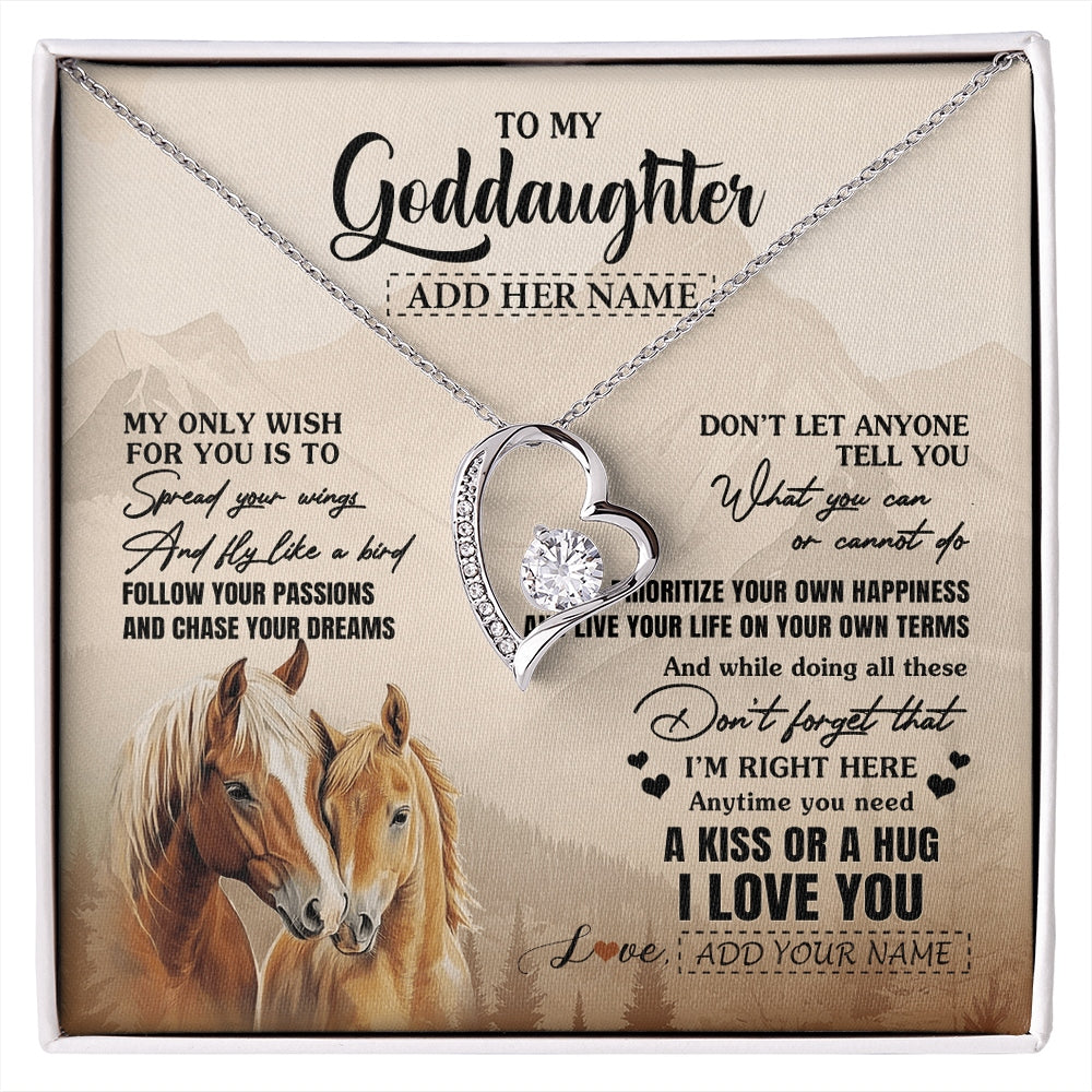 Forever Love Necklace 14K White Gold Finish | 1 | Personalized To My Goddaughter Gifts Necklace From Godmother Horse My Only Wish For You Goddaughter Birthday Gifts Graduation Christmas Gift Box Message Card | https://siriusteestore.