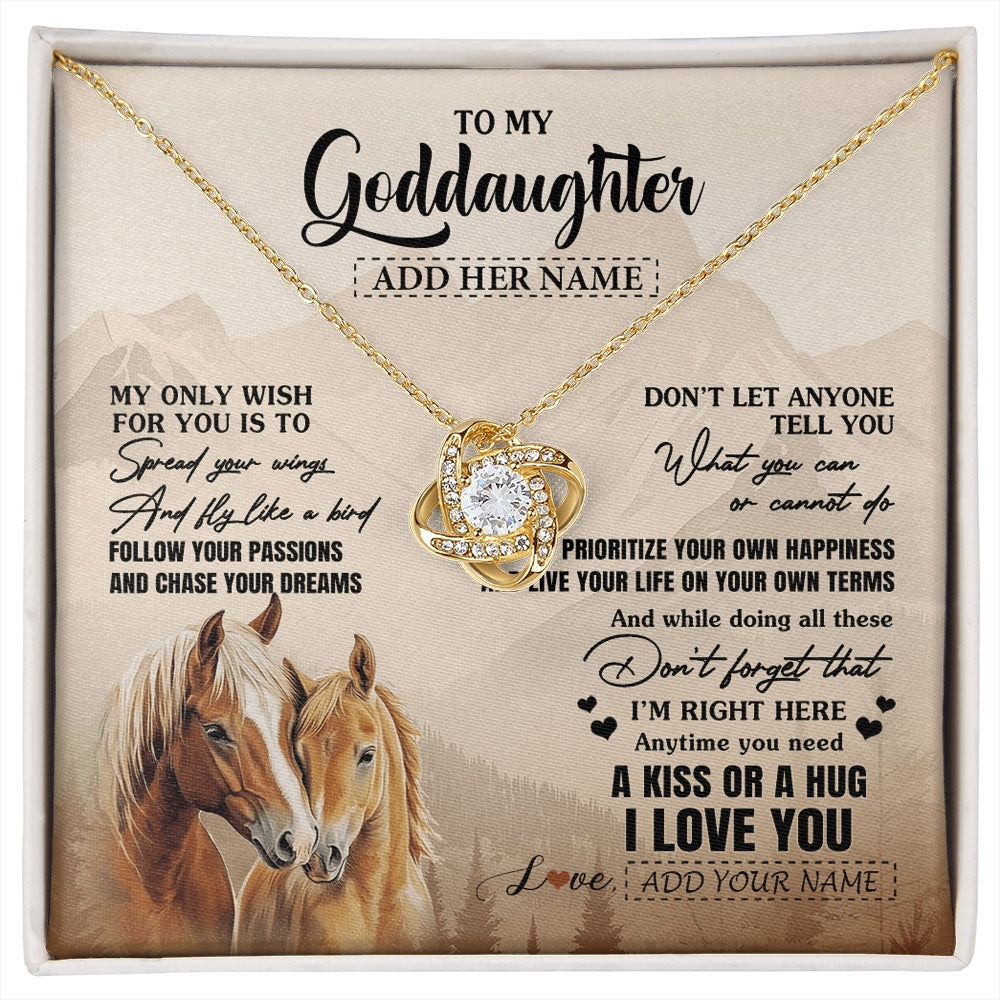 Love Knot Necklace 18K Yellow Gold Finish | 1 | Personalized To My Goddaughter Gifts Necklace From Godmother Horse My Only Wish For You Goddaughter Birthday Gifts Graduation Christmas Gift Box Message Card | https://siriusteestore.