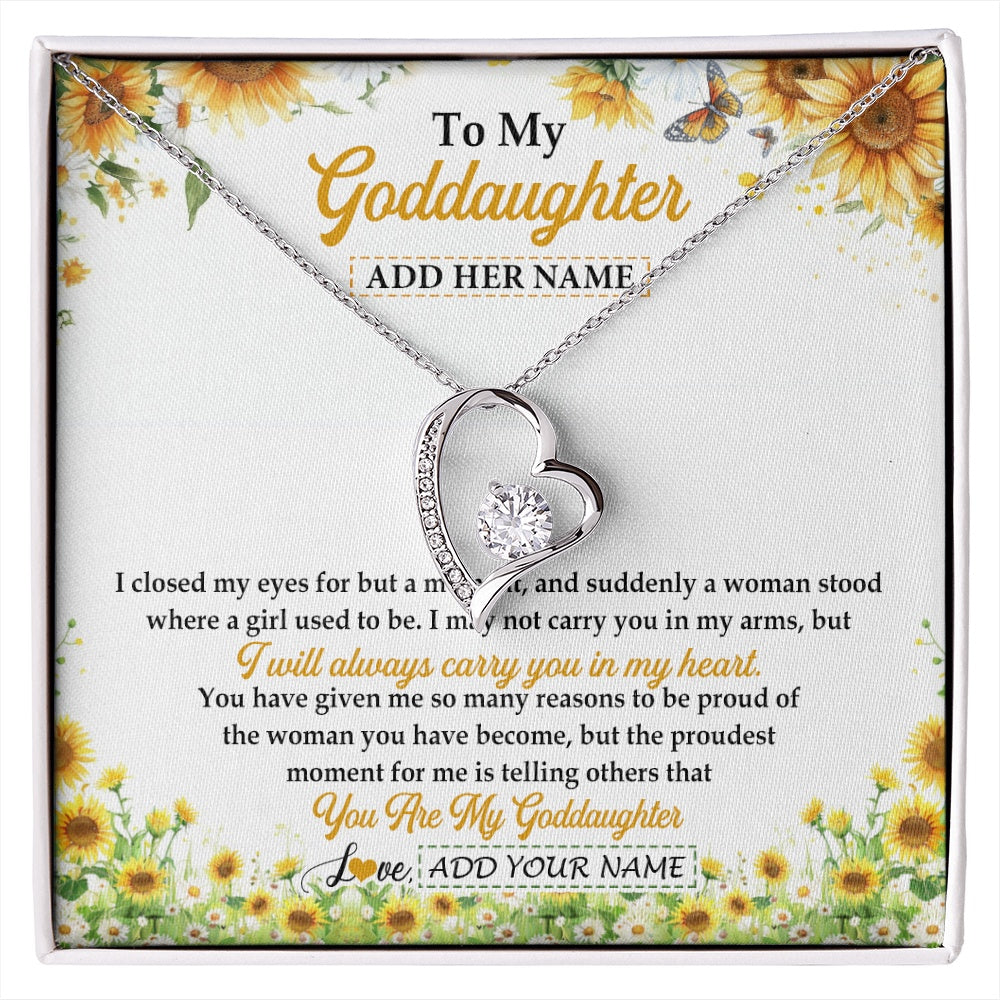Forever Love Necklace 14K White Gold Finish | 1 | Personalized To My Goddaughter Gifts Necklace From Godmother I Closed My Eyes Sunflower Best Goddaughter Birthday Gifts Christmas Custom Gift Box Message Card | siriusteestore.myshopify