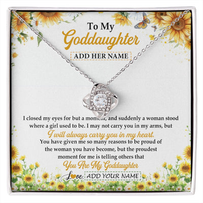 Love Knot Necklace 14K White Gold Finish | 1 | Personalized To My Goddaughter Gifts Necklace From Godmother I Closed My Eyes Sunflower Best Goddaughter Birthday Gifts Christmas Custom Gift Box Message Card | siriusteestore.myshopify