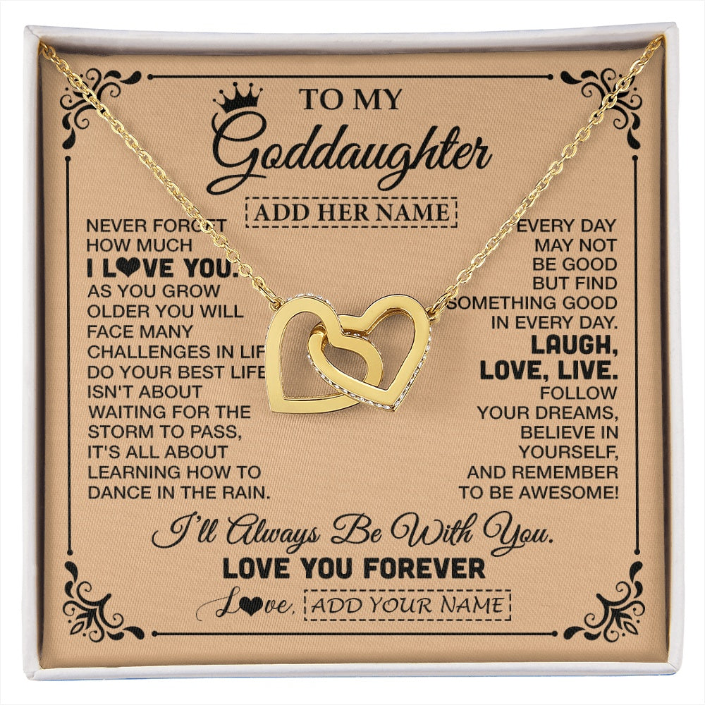 Interlocking Hearts Necklace 18K Yellow Gold Finish | 1 | Personalized To My Goddaughter Gifts Necklace From Godmother Never Forget How Much I Love You Goddaughter Birthday Gifts Christmas Gift Box Message Card | https://siriusteestore.