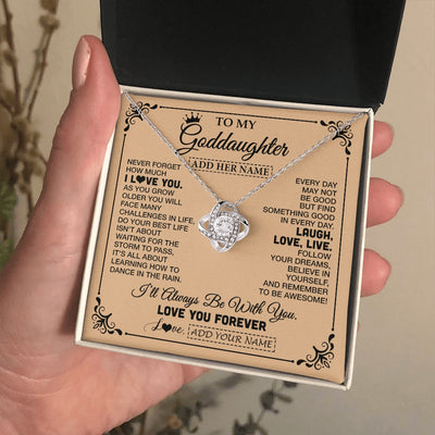 Love Knot Necklace 14K White Gold Finish | 2 | Personalized To My Goddaughter Gifts Necklace From Godmother Never Forget How Much I Love You Goddaughter Birthday Gifts Christmas Gift Box Message Card | https://siriusteestore.