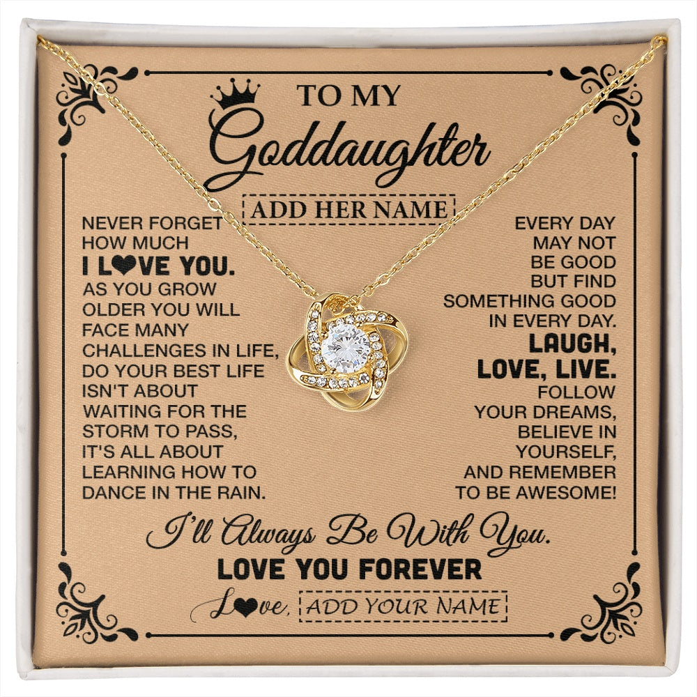 Love Knot Necklace 18K Yellow Gold Finish | 1 | Personalized To My Goddaughter Gifts Necklace From Godmother Never Forget How Much I Love You Goddaughter Birthday Gifts Christmas Gift Box Message Card | https://siriusteestore.