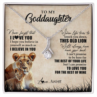 Alluring Beauty Necklace 14K White Gold Finish | Personalized To My Goddaughter Gifts Necklace From Godmother Old Lion Goddaughter Jewelry Birthday Gifts Graduation Christmas Customized Gift Box Message Card | siriusteestore