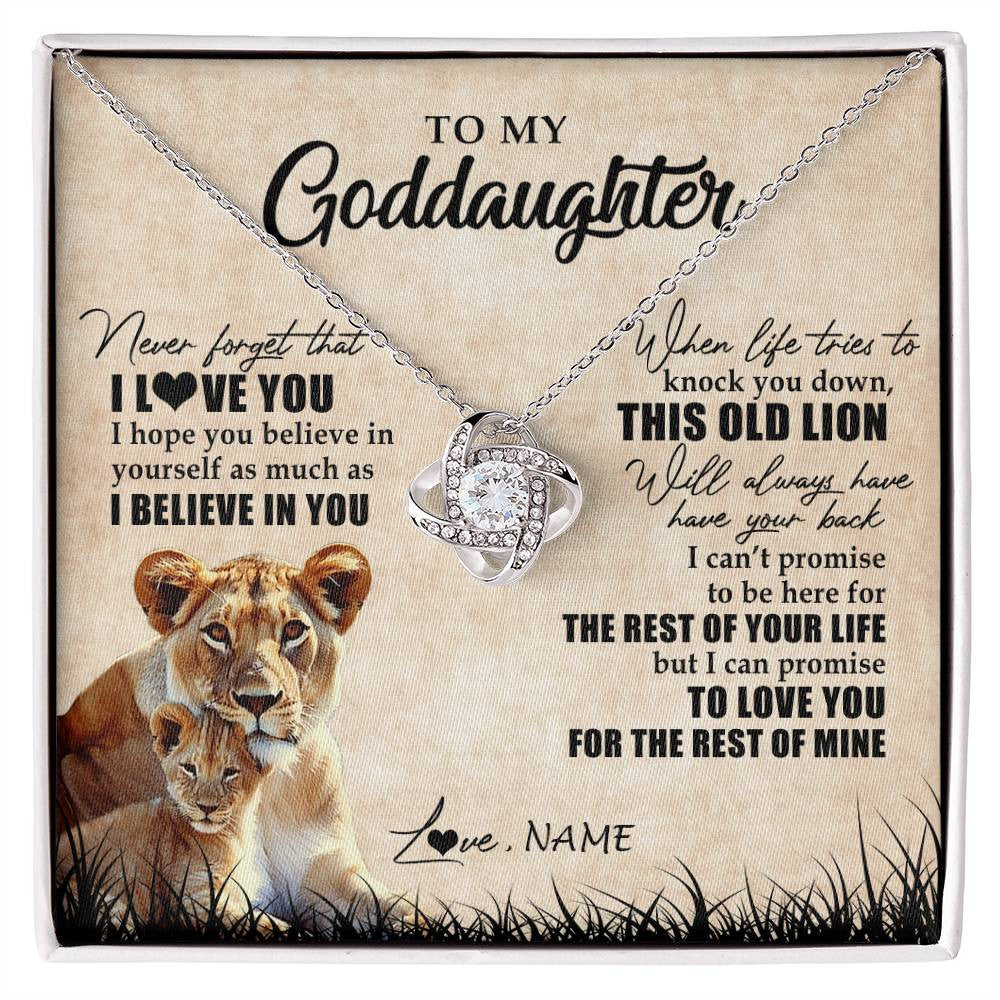 Love Knot Necklace 14K White Gold Finish | Personalized To My Goddaughter Gifts Necklace From Godmother Old Lion Goddaughter Jewelry Birthday Gifts Graduation Christmas Customized Gift Box Message Card | siriusteestore
