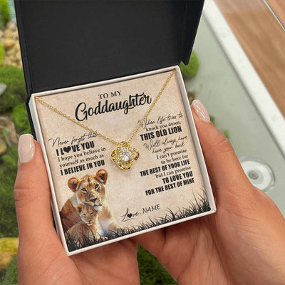 Love Knot Necklace 18K Yellow Gold Finish | Personalized To My Goddaughter Gifts Necklace From Godmother Old Lion Goddaughter Jewelry Birthday Gifts Graduation Christmas Customized Gift Box Message Card | siriusteestore