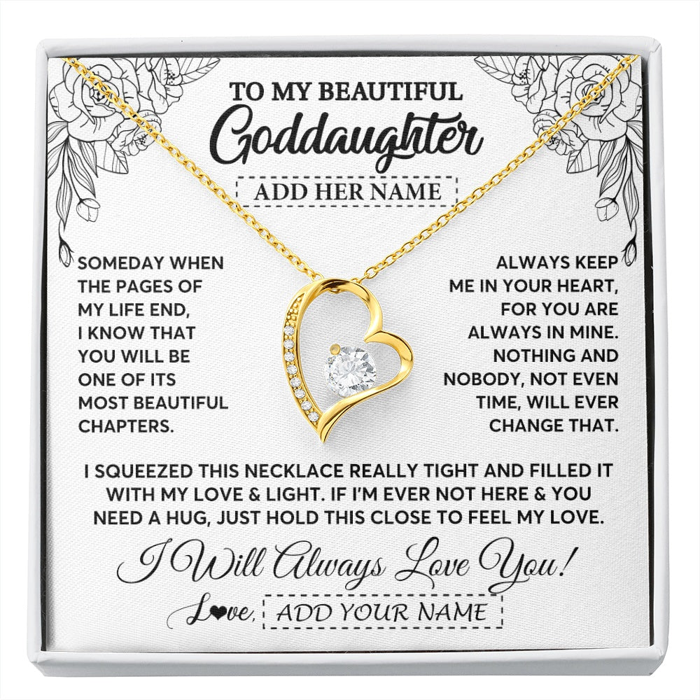 Forever Love Necklace 18K Yellow Gold Finish | 1 | Personalized To My Goddaughter Gifts Necklace From Godmother Someday When The Pages Birthday Goddaughter Christmas Graduation Jewelry Gift Box Message Card | https://siriusteestore.