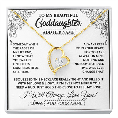 Forever Love Necklace 18K Yellow Gold Finish | 1 | Personalized To My Goddaughter Gifts Necklace From Godmother Someday When The Pages Birthday Goddaughter Christmas Graduation Jewelry Gift Box Message Card | https://siriusteestore.