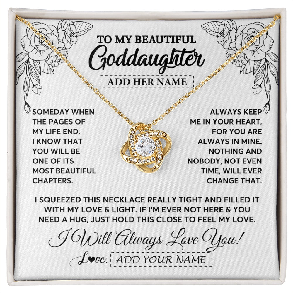Love Knot Necklace 18K Yellow Gold Finish | 1 | Personalized To My Goddaughter Gifts Necklace From Godmother Someday When The Pages Birthday Goddaughter Christmas Graduation Jewelry Gift Box Message Card | https://siriusteestore.