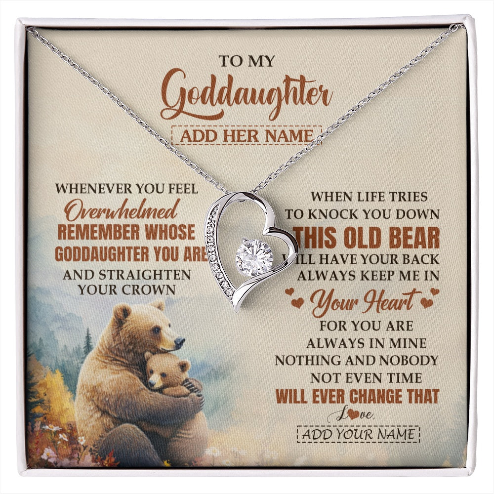 Forever Love Necklace 14K White Gold Finish | 1 | Personalized To My Goddaughter Gifts Necklace From Godmother Whenever Bear Unique Birthday Gifts For Goddaughter Graduation Christmas Gift Box Message Card | siriusteestore.myshopify