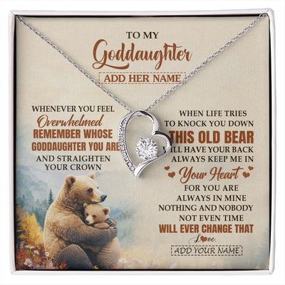 Forever Love Necklace 14K White Gold Finish | 1 | Personalized To My Goddaughter Gifts Necklace From Godmother Whenever Bear Unique Birthday Gifts For Goddaughter Graduation Christmas Gift Box Message Card | siriusteestore.myshopify
