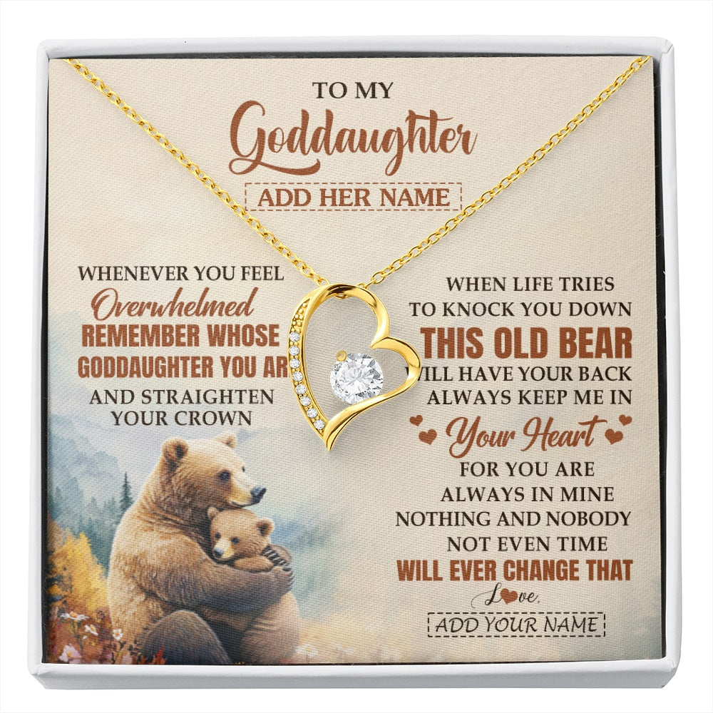 Forever Love Necklace 18K Yellow Gold Finish | 1 | Personalized To My Goddaughter Gifts Necklace From Godmother Whenever Bear Unique Birthday Gifts For Goddaughter Graduation Christmas Gift Box Message Card | siriusteestore.myshopify