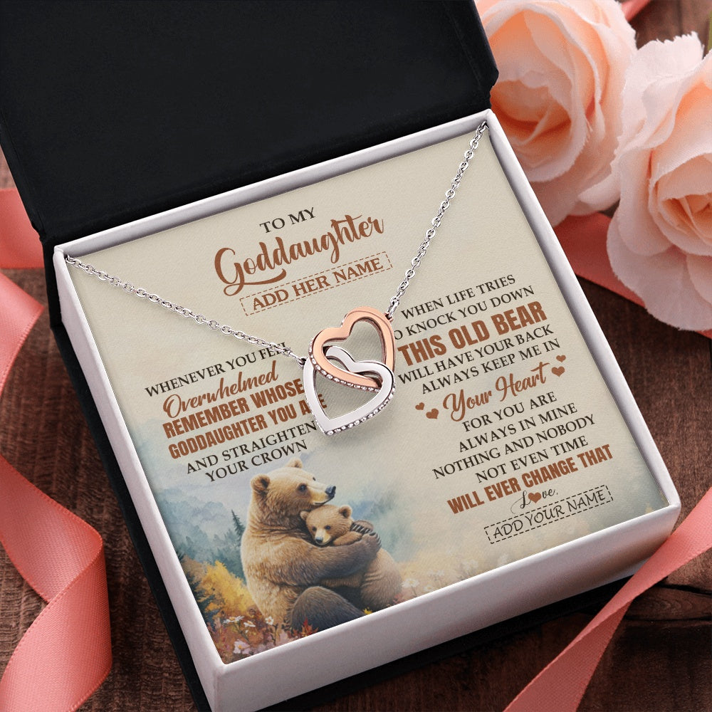 Interlocking Hearts Necklace Stainless Steel & Rose Gold Finish | 2 | Personalized To My Goddaughter Gifts Necklace From Godmother Whenever Bear Unique Birthday Gifts For Goddaughter Graduation Christmas Gift Box Message Card | siriusteestore.myshopify