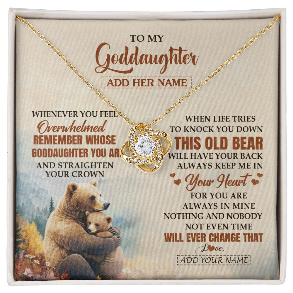 Love Knot Necklace 18K Yellow Gold Finish | 1 | Personalized To My Goddaughter Gifts Necklace From Godmother Whenever Bear Unique Birthday Gifts For Goddaughter Graduation Christmas Gift Box Message Card | siriusteestore.myshopify