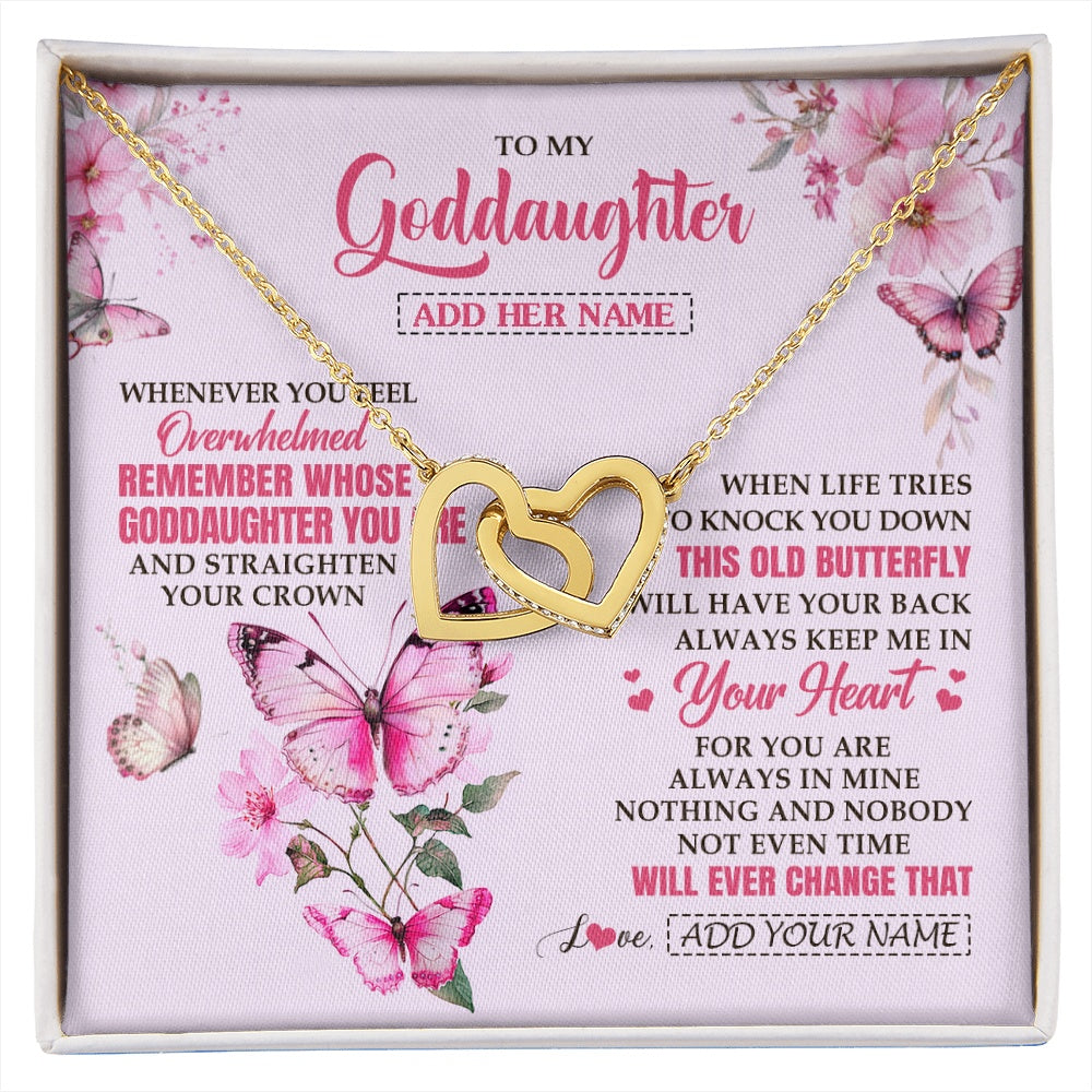 Interlocking Hearts Necklace 18K Yellow Gold Finish | 1 | Personalized To My Goddaughter Gifts Necklace From Godmother Whenever Butterfly Unique Birthday Gifts Goddaughter Graduation Christmas Gift Box Message Card | siriusteestore.myshopify