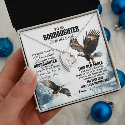 Forever Love Necklace 14K White Gold Finish | 2 | Personalized To My Goddaughter Gifts Necklace From Godmother Whenever Eagle Unique Birthday Gifts For Goddaughter Christmas Jewelry Gift Box Message Card | https://siriusteestore.
