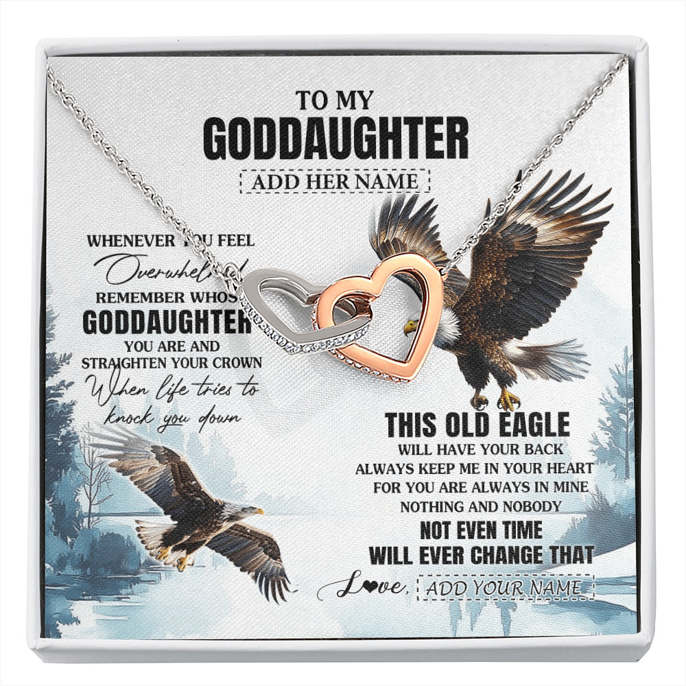 Interlocking Hearts Necklace Stainless Steel & Rose Gold Finish | 1 | Personalized To My Goddaughter Gifts Necklace From Godmother Whenever Eagle Unique Birthday Gifts For Goddaughter Christmas Jewelry Gift Box Message Card | https://siriusteestore.