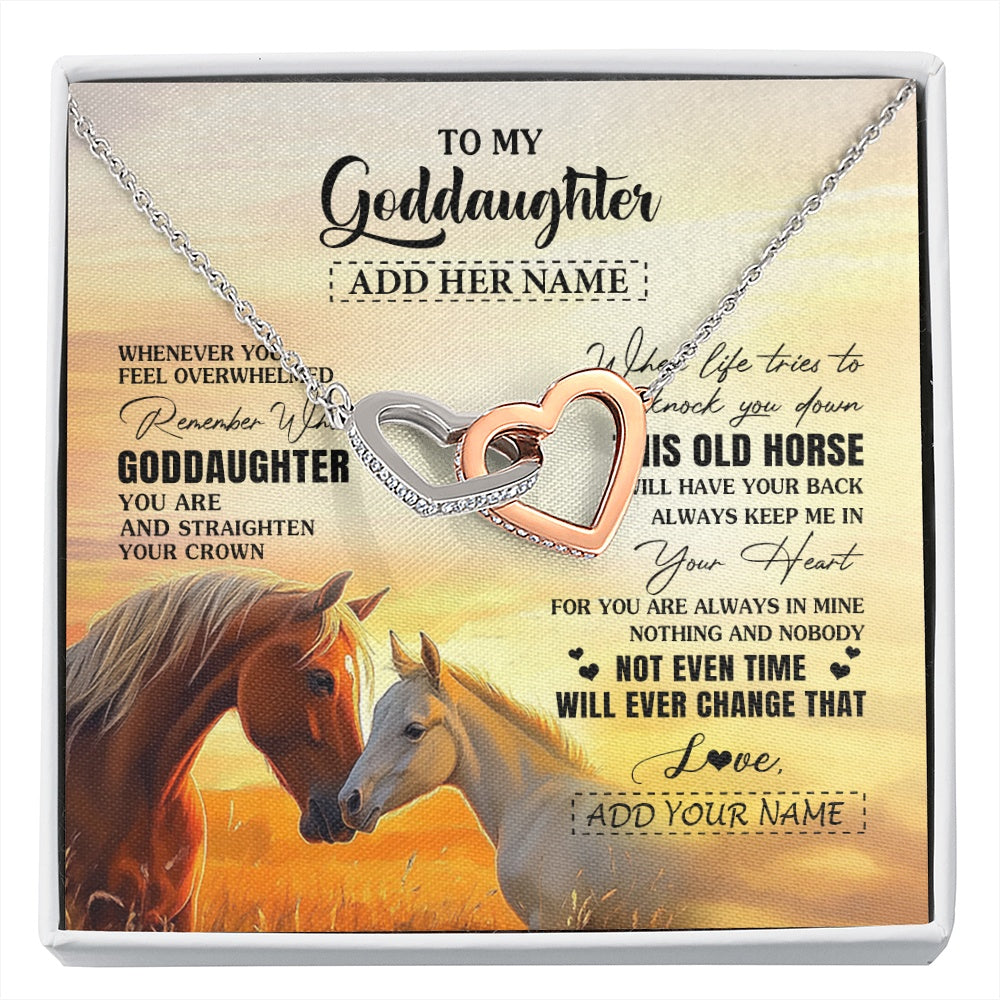 Interlocking Hearts Necklace Stainless Steel & Rose Gold Finish | 1 | Personalized To My Goddaughter Gifts Necklace From Godmother Whenever Horse Unique Birthday Gifts For Goddaughter Graduation Christmas Gift Box Message Card | siriusteestore.myshopify