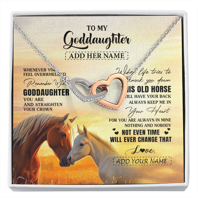 Interlocking Hearts Necklace Stainless Steel & Rose Gold Finish | 1 | Personalized To My Goddaughter Gifts Necklace From Godmother Whenever Horse Unique Birthday Gifts For Goddaughter Graduation Christmas Gift Box Message Card | siriusteestore.myshopify