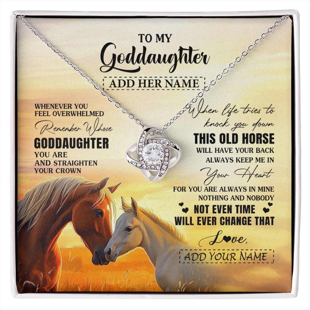 Love Knot Necklace 14K White Gold Finish | 1 | Personalized To My Goddaughter Gifts Necklace From Godmother Whenever Horse Unique Birthday Gifts For Goddaughter Graduation Christmas Gift Box Message Card | siriusteestore.myshopify