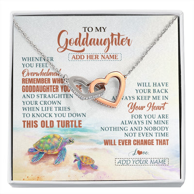 Interlocking Hearts Necklace Stainless Steel & Rose Gold Finish | 1 | Personalized To My Goddaughter Gifts Necklace From Godmother Whenever Turtle Unique Birthday Gifts For Goddaughter Christmas Custom Gift Box Message Card | https://siriusteestore.