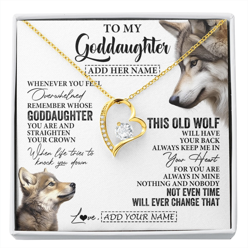 Forever Love Necklace 18K Yellow Gold Finish | 1 | Personalized To My Goddaughter Gifts Necklace From Godmother Whenever Wolf Unique Birthday For Goddaughter Graduation Christmas Custom Gift Box Message Card | https://siriusteestore.