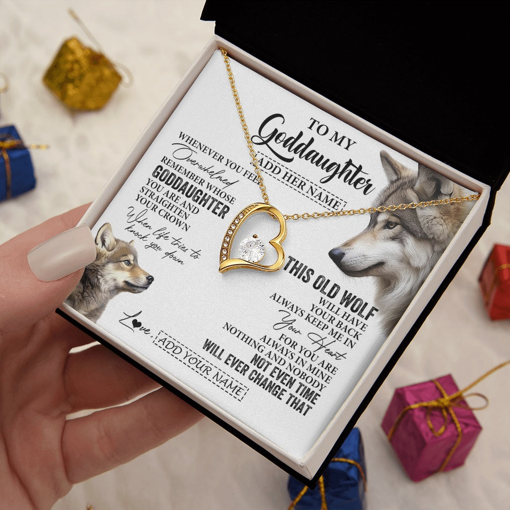 Forever Love Necklace 18K Yellow Gold Finish | 2 | Personalized To My Goddaughter Gifts Necklace From Godmother Whenever Wolf Unique Birthday For Goddaughter Graduation Christmas Custom Gift Box Message Card | https://siriusteestore.
