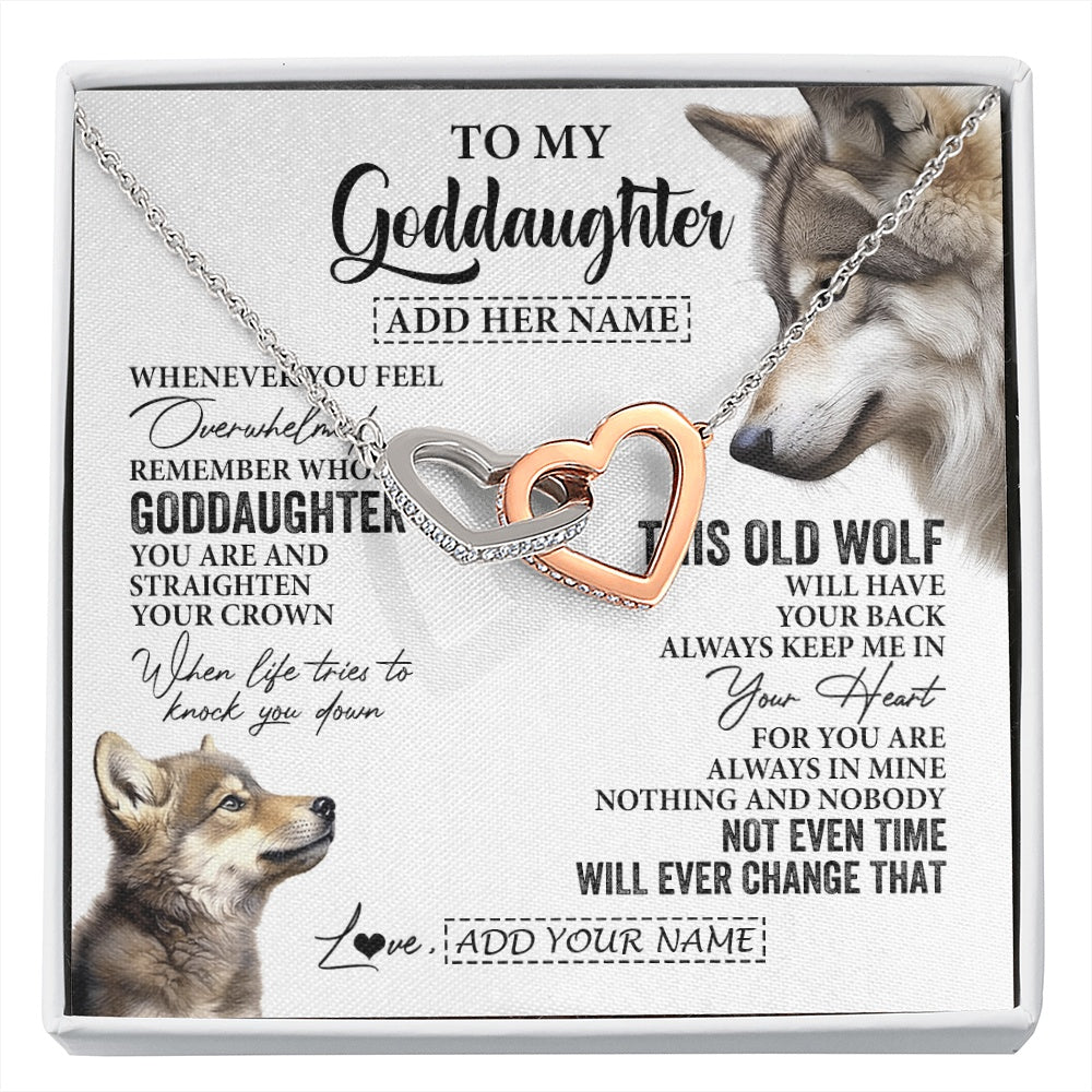 Interlocking Hearts Necklace Stainless Steel & Rose Gold Finish | 1 | Personalized To My Goddaughter Gifts Necklace From Godmother Whenever Wolf Unique Birthday For Goddaughter Graduation Christmas Custom Gift Box Message Card | https://siriusteestore.