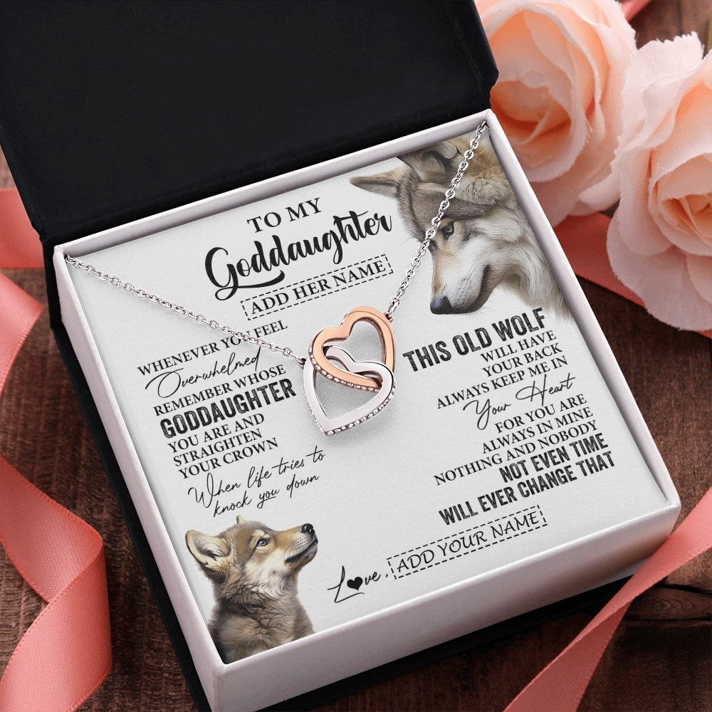 Interlocking Hearts Necklace Stainless Steel & Rose Gold Finish | 2 | Personalized To My Goddaughter Gifts Necklace From Godmother Whenever Wolf Unique Birthday For Goddaughter Graduation Christmas Custom Gift Box Message Card | https://siriusteestore.