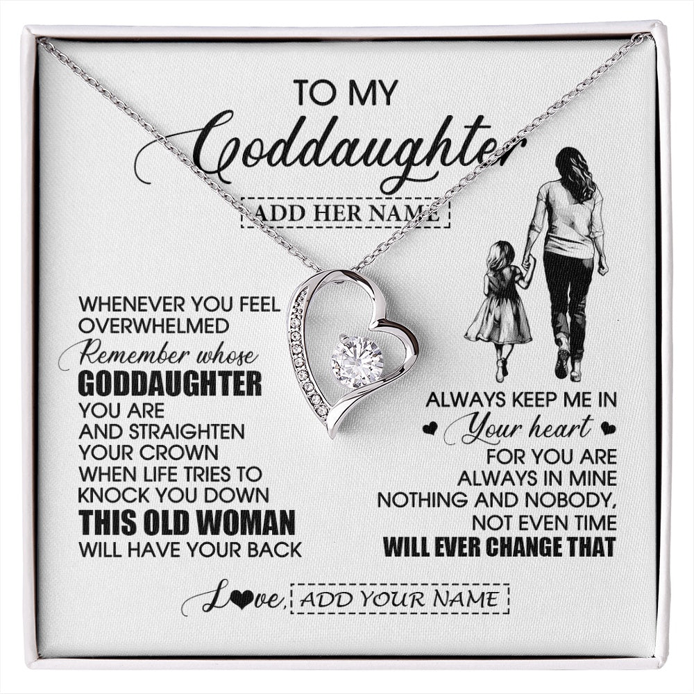 Forever Love Necklace 14K White Gold Finish | 1 | Personalized To My Goddaughter Gifts Necklace From Godmother Whenever Woman Unique Birthday Gifts For Goddaughter Graduation Christmas Gift Box Message Card | siriusteestore.myshopify