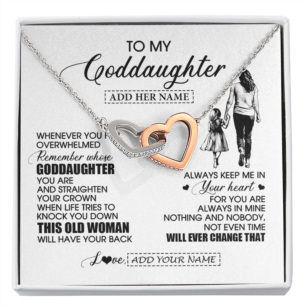 Interlocking Hearts Necklace Stainless Steel & Rose Gold Finish | 1 | Personalized To My Goddaughter Gifts Necklace From Godmother Whenever Woman Unique Birthday Gifts For Goddaughter Graduation Christmas Gift Box Message Card | siriusteestore.myshopify