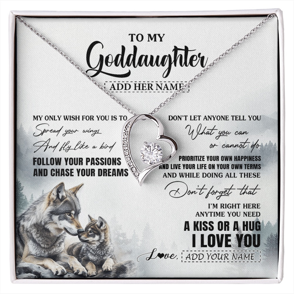 Forever Love Necklace 14K White Gold Finish | 1 | Personalized To My Goddaughter Gifts Necklace From Godmother Wolf My Only Wish For You Goddaughter Birthday Gifts Graduation Christmas Gift Box Message Card | https://siriusteestore.