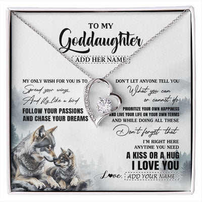 Forever Love Necklace 14K White Gold Finish | 1 | Personalized To My Goddaughter Gifts Necklace From Godmother Wolf My Only Wish For You Goddaughter Birthday Gifts Graduation Christmas Gift Box Message Card | https://siriusteestore.