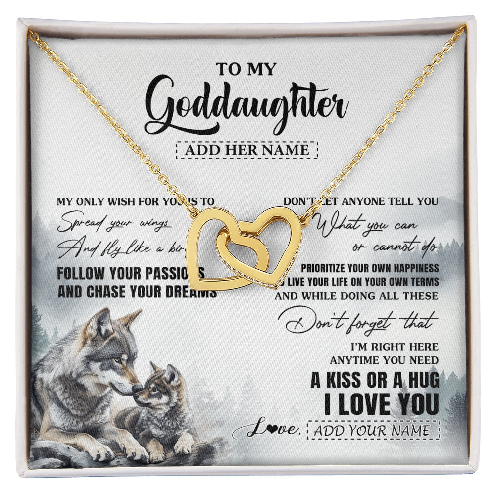 Interlocking Hearts Necklace 18K Yellow Gold Finish | 1 | Personalized To My Goddaughter Gifts Necklace From Godmother Wolf My Only Wish For You Goddaughter Birthday Gifts Graduation Christmas Gift Box Message Card | https://siriusteestore.